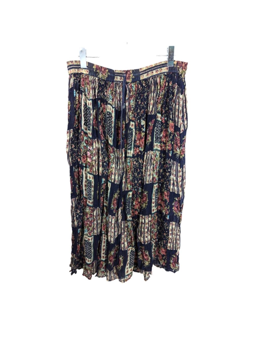 Vintage Cotton Express Maxi Skirt Floral Multi Broom Stick Wrinkled Blue  OS